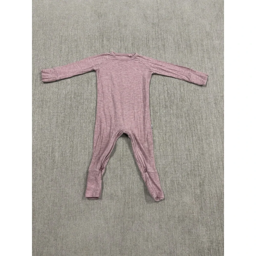 Little Sleepies Heather Mauve Ribbed Crescent Zippy Bamboo Pajama Size 3-6 Month